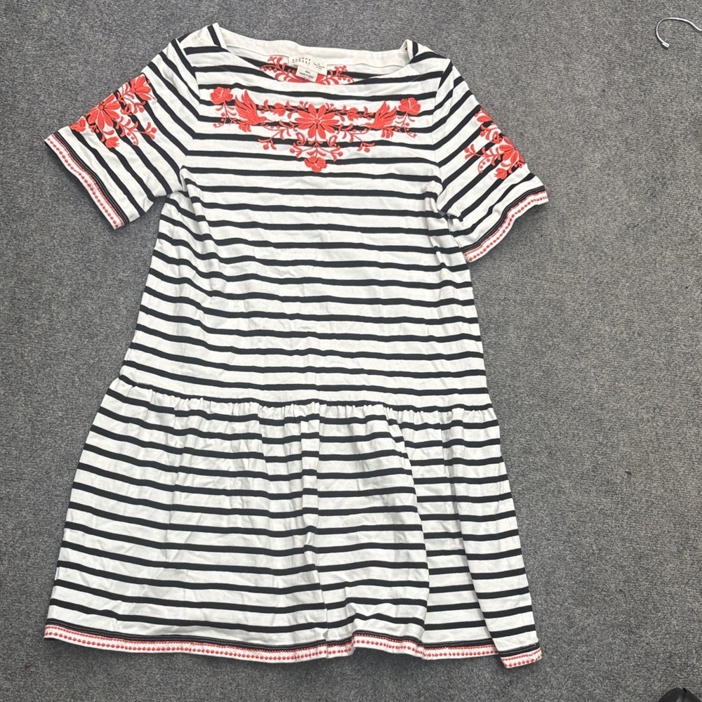 Kate Spade Black and White Striped Dress with Red Floral Accents